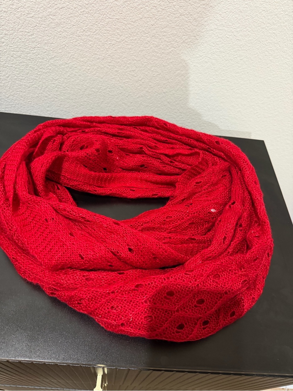 Women's Red Knit Infinity Scarf - Classic Cozy Wrap